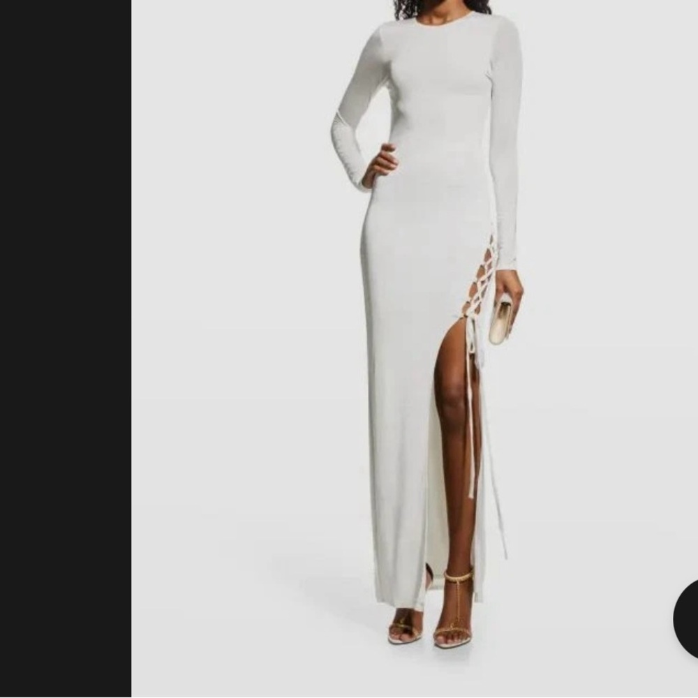 NWT Ronny Kobo Women's White Tamara Jersey Lace-up Slit Dress sz small reg $480 - Picture 3 of 7